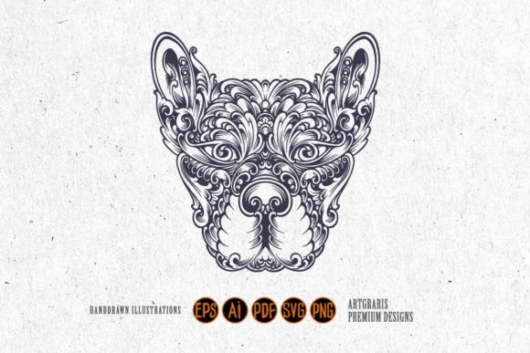 Monochrome Dog Head Vintage Ornament Svg
